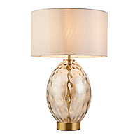 Luminosa Barletta Base & Shade Table Lamp, Champagne Lustre Glass, Satin Brass Plate With Vintage White Fabric