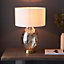 Luminosa Barletta Base & Shade Table Lamp, Champagne Lustre Glass, Satin Brass Plate With Vintage White Fabric