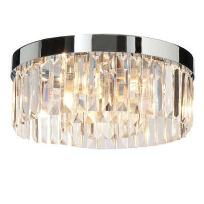 Luminosa Bathroom 5 Light Flush Ceiling Light Chrome, Clear Crystal (K9) Glass Detail IP44