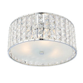 Luminosa Belfont 3 Light Bathroom Flush Ceiling Light Chrome, Clear Crystal Detail IP44, G9