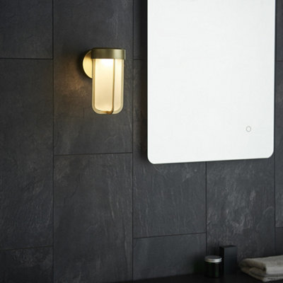 Luminosa Benevento Outdoor Integrated LED Wall Lamp Brushed Gold Finish & Frosted Glass IP44