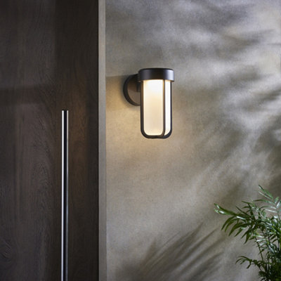Luminosa Benevento Outdoor Integrated LED Wall Lamp Matt Black Finish & Frosted Glass IP44