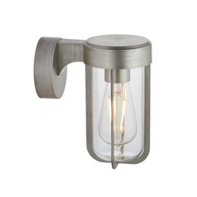 Luminosa Benevento Outdoor Wall Lamp Brushed Silver Finish & Clear Glass IP44