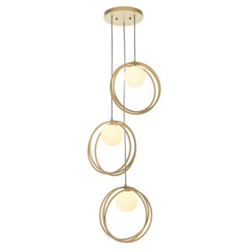 Luminosa Bergamo 3 Light Ceiling Pendant Brushed Gold Paint & Gloss Opal Glass