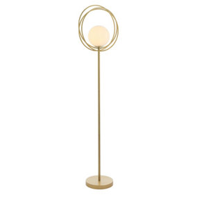 Luminosa Bergamo Floor Lamp Brushed Gold Paint & Gloss Opal Glass