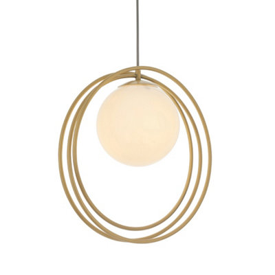 Luminosa Bergamo Pendant Ceiling Light Brushed Gold Paint & Gloss Opal Glass
