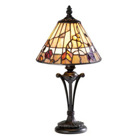 Luminosa Bernwood 1 Light Small Table Lamp Dark Bronze, Tiffany Glass, E14