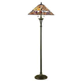 Luminosa Bernwood 2 Light Floor Lamp Dark Bronze, Tiffany Glass, E27