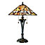 Luminosa Bernwood 2 Light Medium Table Lamp Dark Bronze, Tiffany Glass, E27