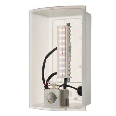 Luminosa Bianco Integrated LED PIR 1 Light Outdoor Wall Light Brushed Stainless Steel, Opal Polypropylene IP44