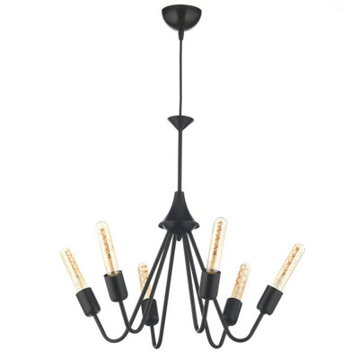 Luminosa Billy 6 Light Multi Arm Pendant Ceiling Light, Black