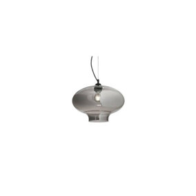 Luminosa Bistro 1 Light Dome Ceiling Pendant Black, Smokey Grey, Glass Round, E27