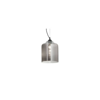 Luminosa Bistro 1 Light Dome Ceiling Pendant Black, Smokey Grey, Glass Square, E27