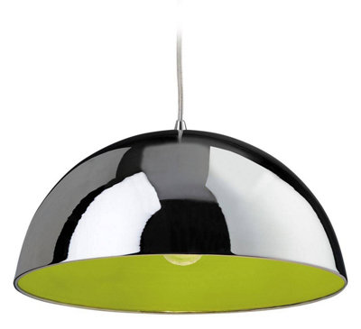 Luminosa Bistro 1 Light Dome Ceiling Pendant Chrome, Green Inside, E27