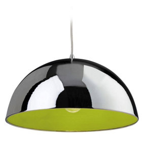 Luminosa Bistro 1 Light Dome Ceiling Pendant Chrome, Green Inside, E27
