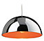 Luminosa Bistro 1 Light Dome Ceiling Pendant Chrome, Orange Inside, E27