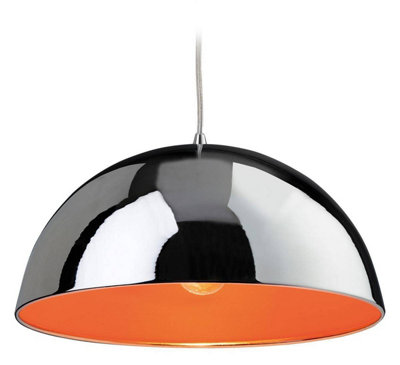 Luminosa Bistro 1 Light Dome Ceiling Pendant Chrome, Orange Inside, E27