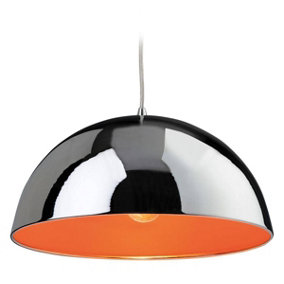 Luminosa Bistro 1 Light Dome Ceiling Pendant Chrome, Orange Inside, E27