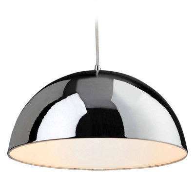 Luminosa Bistro 1 Light Dome Ceiling Pendant Chrome, White Inside, E27
