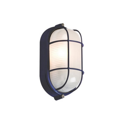 Luminosa Black Oval Bulkhead with wire Guard and Glass Diffuser, 230V IP54 60W