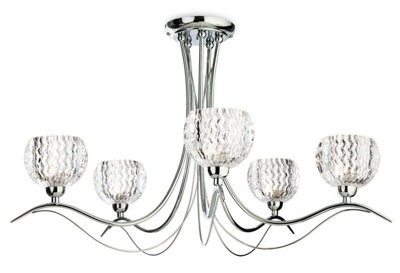 Luminosa Blanche 5 Light Semi Flush Multi Arm Ceiling Light Chrome, Moulded Clear Glass, G9