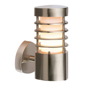 Luminosa Bliss 1 Light Outdoor Wall Light Brushed Stainless Steel, Frosted Polycarbonate IP44, E27