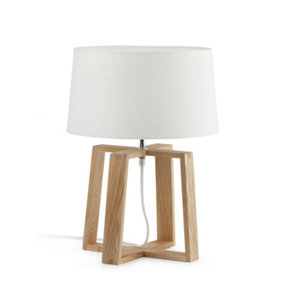 Luminosa Bliss 1 Light Table Lamp White, Wood with White Fabric Shade, E27
