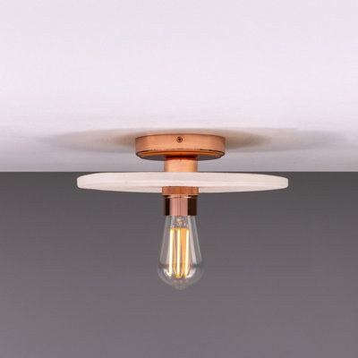Luminosa Bog Oak Ceiling Light, Matte White Striped, Polished Copper