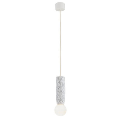 Luminosa Boll Handmade Slim Pendant Ceiling Light Cream, Deep Cobalt Blue Dots G9, IP44