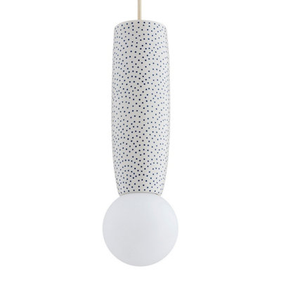 Luminosa Boll Handmade Slim Pendant Ceiling Light Cream, Deep Cobalt Blue Dots G9, IP44