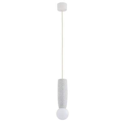 Luminosa Boll Handmade Slim Pendant Ceiling Light Cream, Deep Cobalt Blue Dots G9, IP44