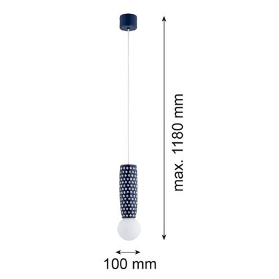 Luminosa Boll Handmade Slim Pendant Ceiling Light Cream, Deep Cobalt Blue Dots G9, IP44