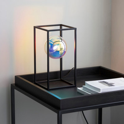 Luminosa Bologna Complete Table Lamp, Matt Black, Iridescent Glass