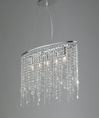 Luminosa BREEZE 5 Light Pendant Ceiling Light Chrome, K9 Crystals 66.5x23.5x46cm
