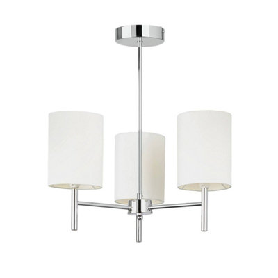 Luminosa Brio 3 Light Semi Flush Multi Arm Ceiling Light Chrome, Off White Silk Effect, E14