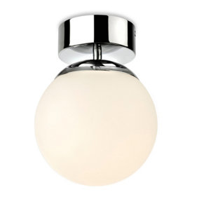 Luminosa Brook Bathroom Globe LED Flush Ceiling Fitting Chrome with Opal White Glass IP44