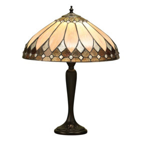 Luminosa Brooklyn 1 Light Medium Table Lamp Dark Bronze, Tiffany Glass, E27
