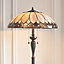 Luminosa Brooklyn 2 Light Floor Lamp Dark Bronze, Tiffany Glass, E27