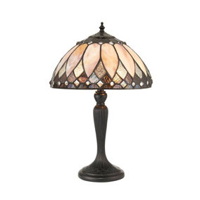 Luminosa Brooklyn 2 Light Small Table Lamp Dark Bronze, Tiffany Glass, E14