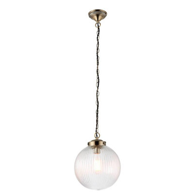 Luminosa Brydon 1 Light Globe Ceiling Pendant Antique Brass, Clear Glass, E27