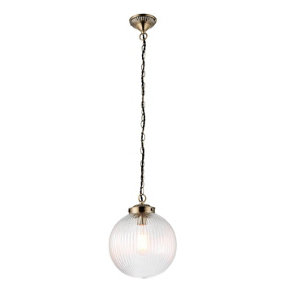 Luminosa Brydon 1 Light Globe Ceiling Pendant Antique Brass, Clear Glass, E27