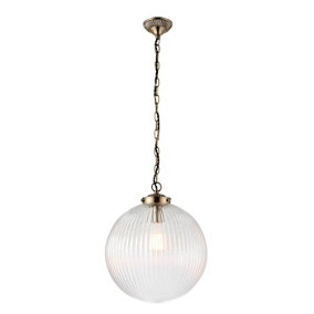 Luminosa Brydon 1 Light Globe Ceiling Pendant Antique Brass, Clear Glass, E27