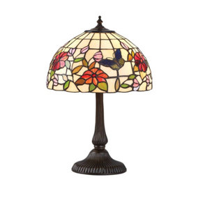 Luminosa Butterfly 2 Light Small Table Lamp Bronze, Tiffany Style Glass, E14