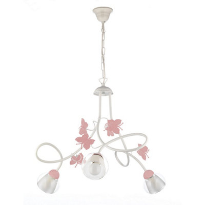 Luminosa Butterfly 3 Light Multi Arm Pendant Ceiling Light, Glass Shades