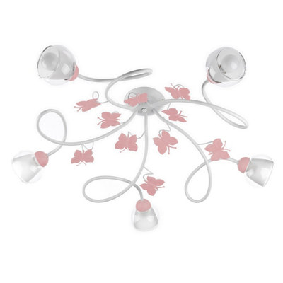 Luminosa Butterfly 5 Light Multi Arm Semi Flush Ceiling Lamp, Glass Shades