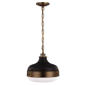 Luminosa Cadence 2 Light Dome Ceiling Pendant Antique Brass, Black, E27