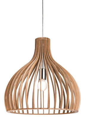 Luminosa Cadiz 1 Light Cage Ceiling Pendant Natural Wood, E27