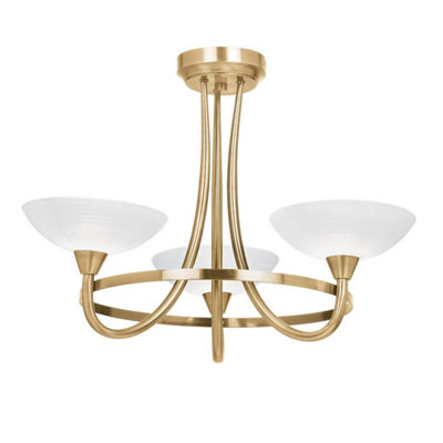 Luminosa Cagney 3 Light Semi Flush Multi Arm Ceiling Light Antique Brass, White Glass, G9