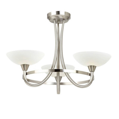 Luminosa Cagney 3 Light Semi Flush Multi Arm Ceiling Light Satin Chrome, White Painted Glass with Faint Line Pattern, G9