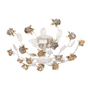 Luminosa Carolina Candle Flower Design Multi Arm Semi Flush Ceiling Lamp, Ivory